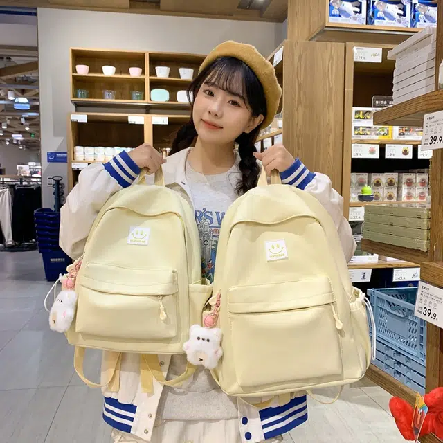 巴朗熊  森系简约百搭校园风双肩包女大容量背包