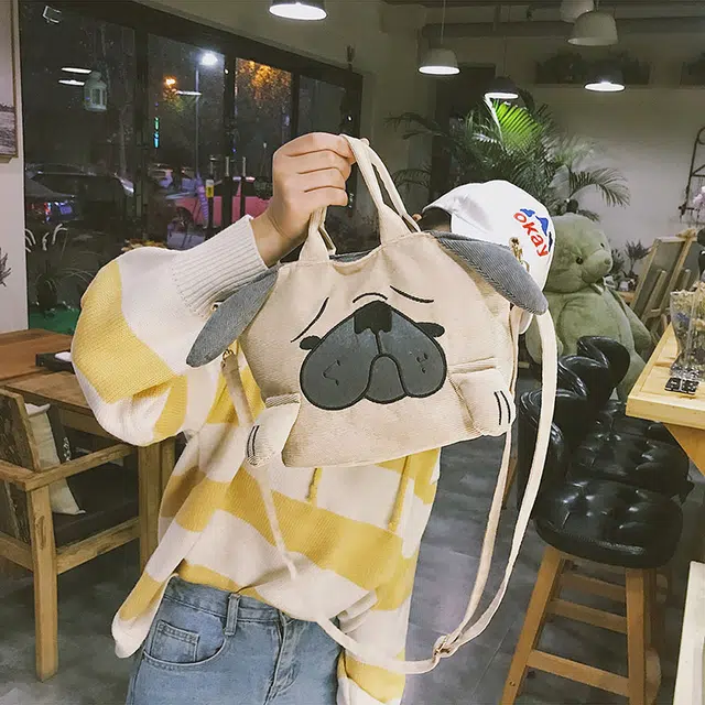 巴朗熊 日系可爱个性 灯芯绒 女款 斜挎包 哈皮狗