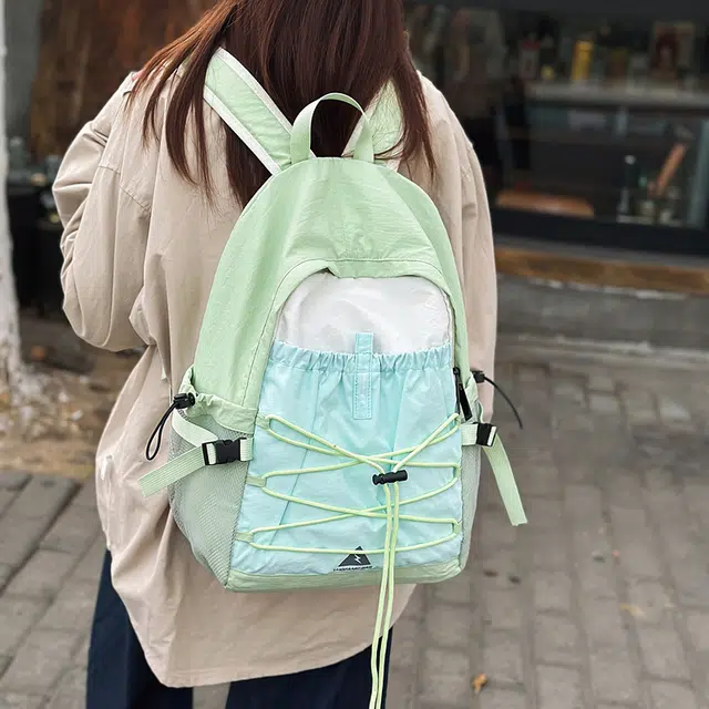 巴朗熊 复古撞色迷你设计感轻便抽绳登山小背包 尼龙 双肩包 男女同款情侣款 多色