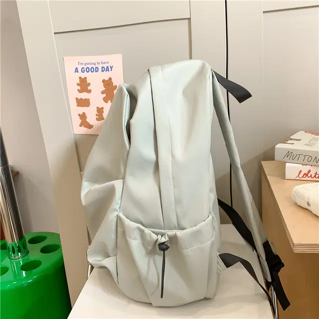巴朗熊 韩版百搭纯色褶皱 尼龙 双肩包 男女同款情侣款 多色