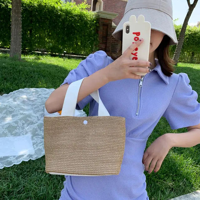 巴朗熊 磁扣开合沙滩度假编织复古 手提包 草 女款 多色