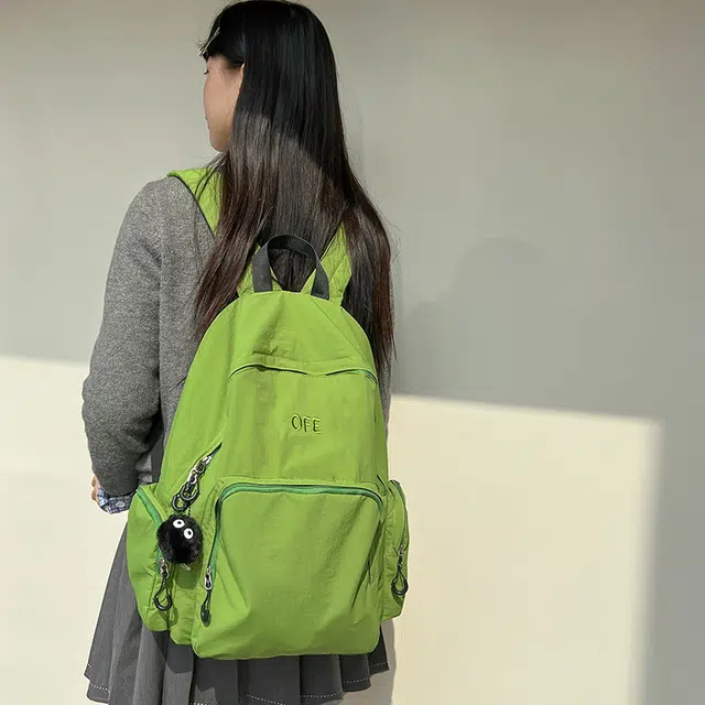 巴朗熊 日系休闲文艺简约纯色褶皱 尼龙 双肩包 男女同款情侣款 多色