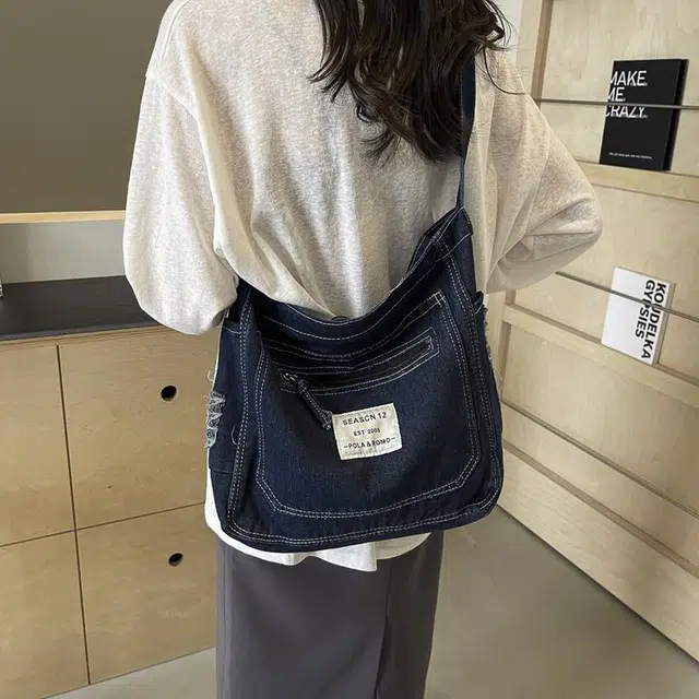巴朗熊 百搭简约单肩包休闲通勤托特包 牛仔 斜挎包 常规 男女同款情侣款