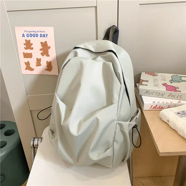 巴朗熊 韩版百搭纯色褶皱 尼龙 双肩包 男女同款情侣款 多色
