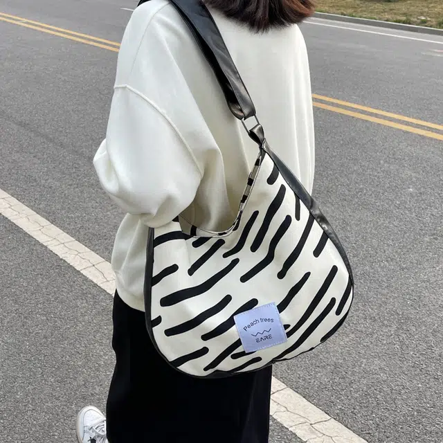 巴朗熊 简约百搭斑马纹 帆布 帆布包单肩包 女款 多色