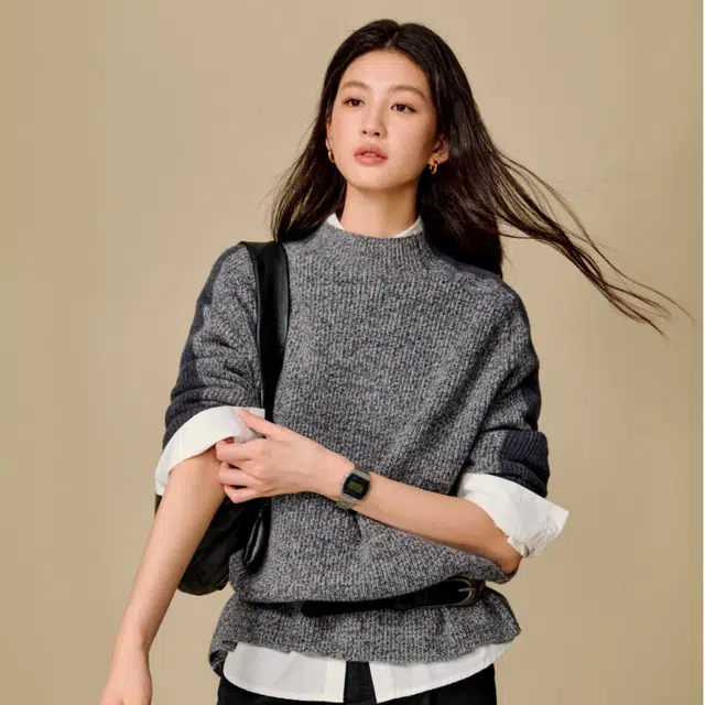 茵曼 松弛感撞色设计感宽松羊毛衫毛衣 女款