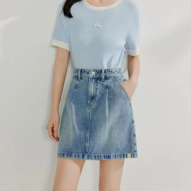 茵曼 时尚舒适百搭休闲短裙 女款 浅蓝