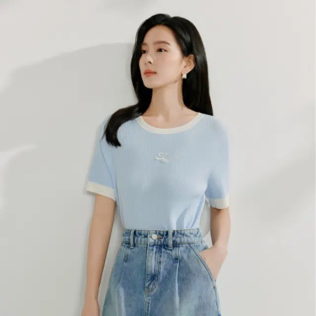 茵曼 茵曼凉感冰爽丝撞色欧若风显瘦短袖针织衫 女款