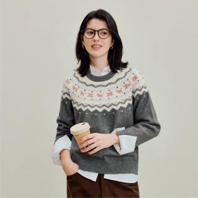 茵曼 茵曼费尔岛提花慵懒插肩袖内搭套头衫毛衣 女款
