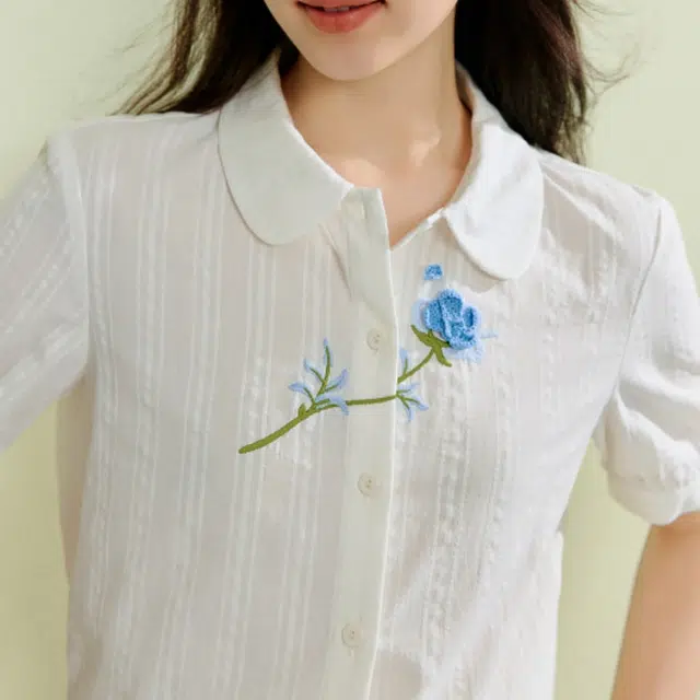茵曼 度假风提花纯棉气质宽松短袖衬衫 女款 白色