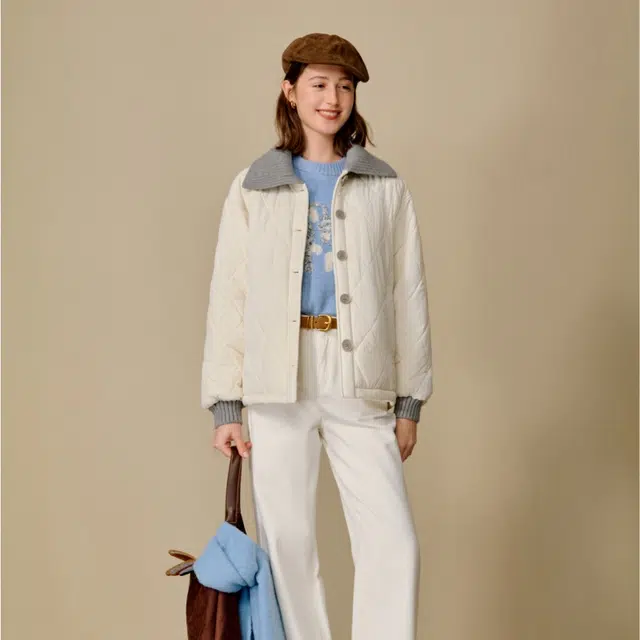 茵曼 休闲纯色时尚长袖棉服 女款