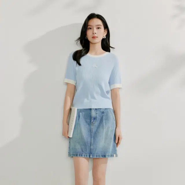 茵曼 时尚舒适百搭休闲短裙 女款 浅蓝