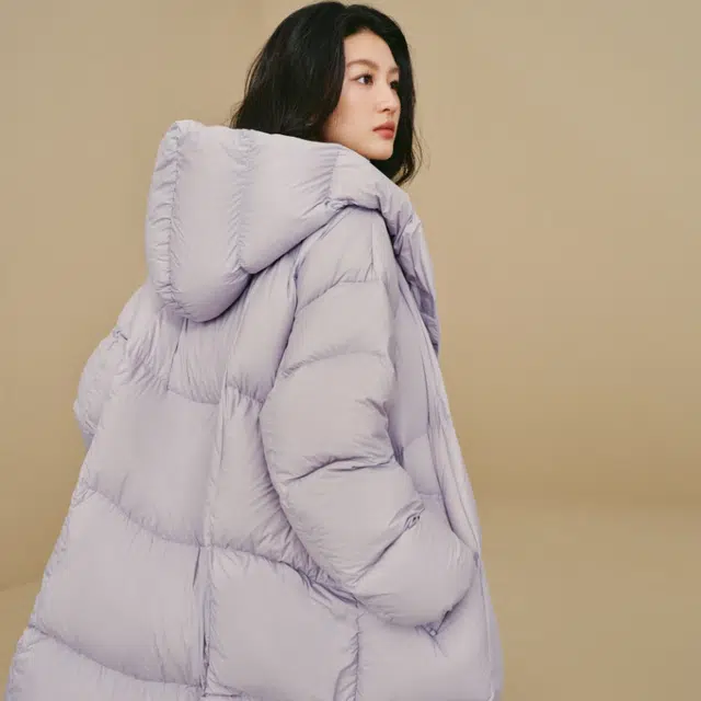 茵曼 泡芙连帽中长款高充绒量鸭绒保暖外套羽绒服 女款