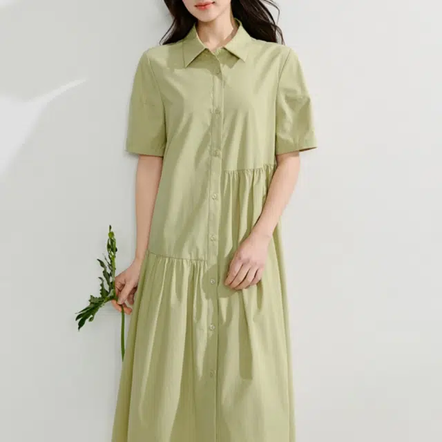 茵曼 纯色休闲宽松百搭长袖连衣裙 女款 卡其绿