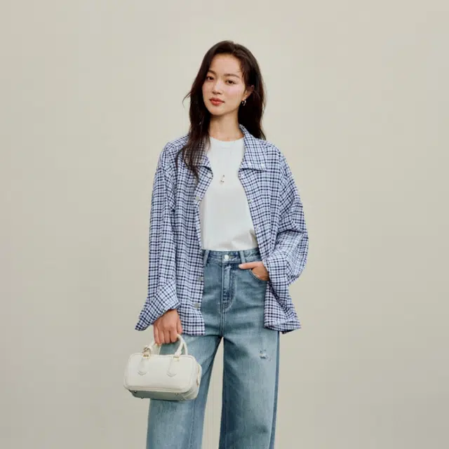 茵曼 休闲百搭翻领简约长袖约会宝藏显瘦格子法式早秋穿搭气质平价绝美入秋时尚氛围衬衫 女款