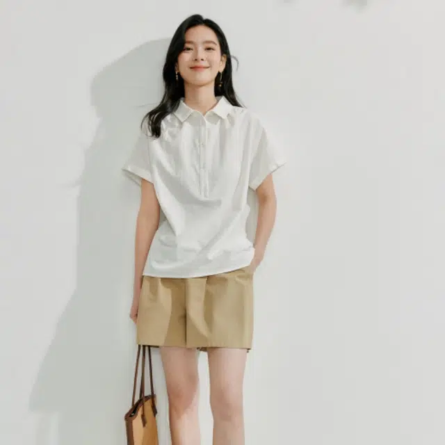 茵曼 简约通勤法式百搭宽松显瘦短袖衬衫 女款