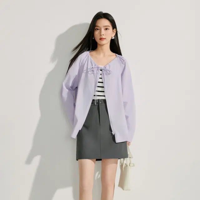茵曼 休闲抽绳防晒长袖衬衫 女款 香芋紫