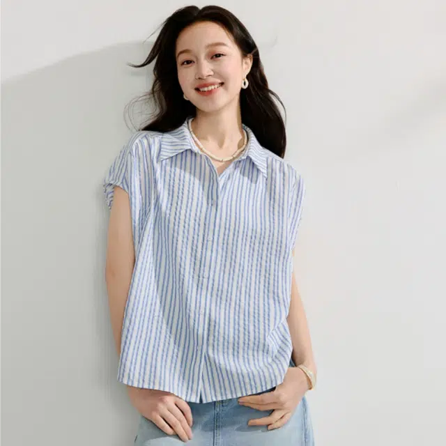 茵曼 法式条纹设计感小众短袖衬衫 女款