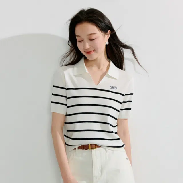 茵曼 法式时尚百搭短袖针织衫 女款 白黑条