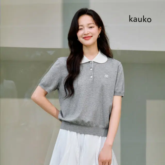 茵曼 莱赛尔娃娃领显瘦通勤短袖针织衫 女款