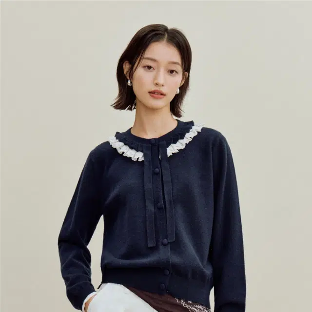 茵曼 简约通勤绒感花边开衫针织衫 女款