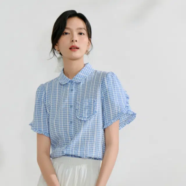 茵曼 气质舒适格子百搭时尚休闲短袖衬衫 女款