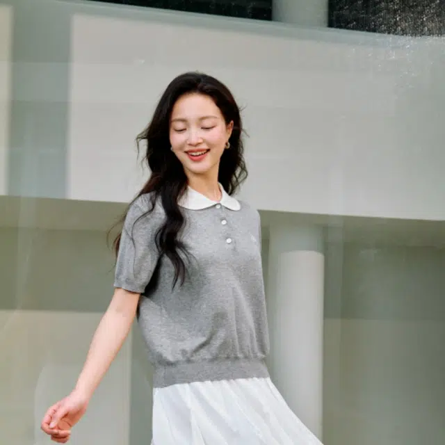 茵曼 莱赛尔娃娃领显瘦通勤短袖针织衫 女款