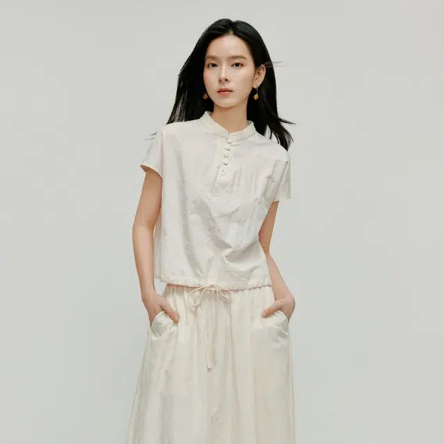 茵曼 宽松中腰立领纯色时尚百搭休闲套装 女款 浅杏色