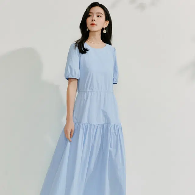 茵曼 简约通勤气质收腰显瘦裙子短袖连衣裙 女款