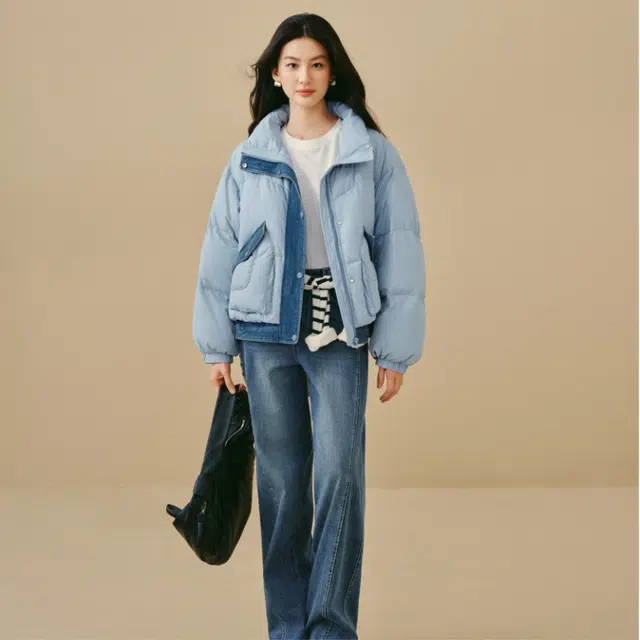 茵曼 百搭简约舒适时尚长袖面包羽绒服 女款