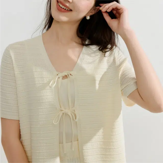 茵曼 简约休闲纯色百搭舒适短袖针织衫 女款 杏色