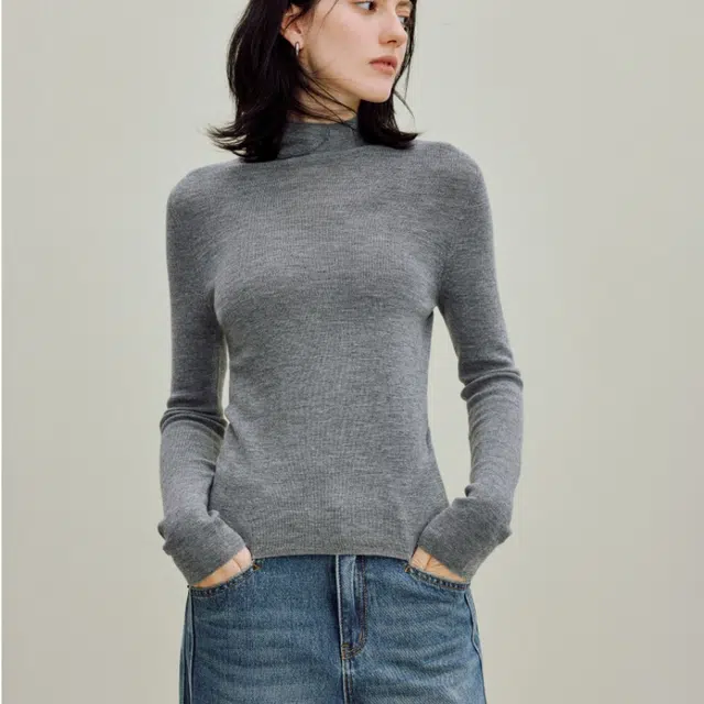 茵曼 无缝一体高领羊毛衫百搭显瘦套头打底衫上衣毛衣 女款