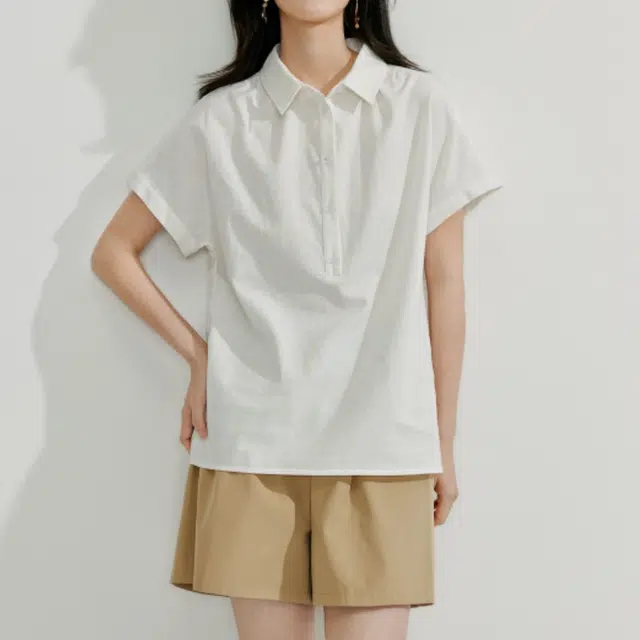 茵曼 简约通勤法式百搭宽松显瘦短袖衬衫 女款