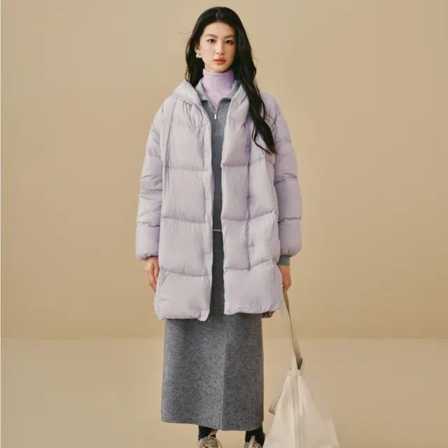 茵曼 泡芙连帽中长款高充绒量鸭绒保暖外套羽绒服 女款