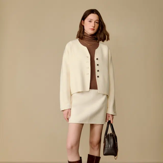 茵曼 短款双面呢外套厚实质感保暖气质宝藏显瘦平价毛呢时尚氛围大衣 女款