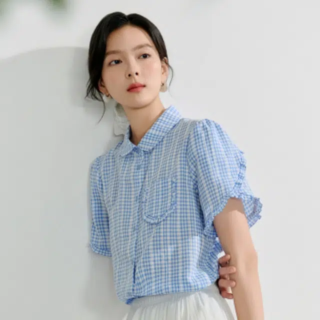 茵曼 气质舒适格子百搭时尚休闲短袖衬衫 女款