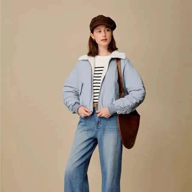 茵曼 翻领加厚宽松保暖通勤简约长袖棉服 女款