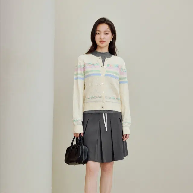 茵曼 温柔风条纹简约开衫外套毛衣 女款
