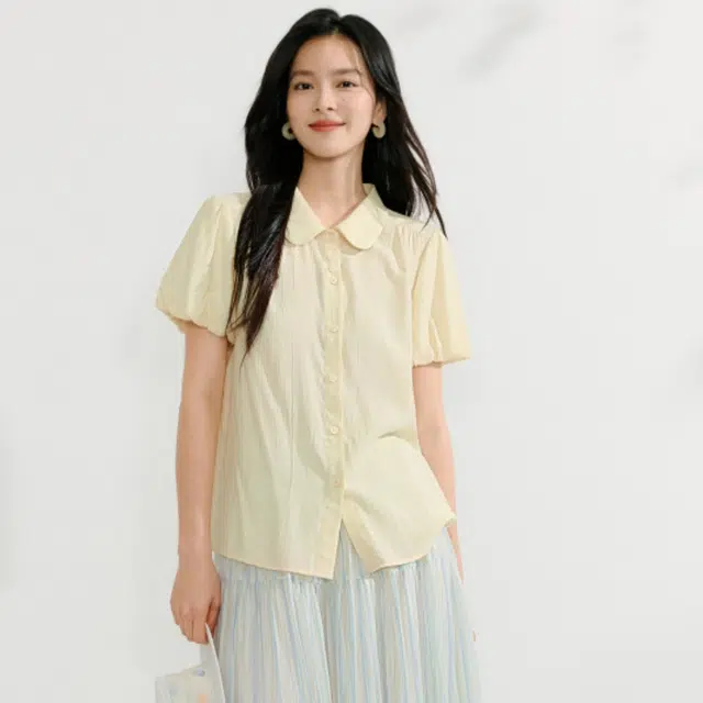茵曼 翻领修身纯色短袖衬衫 女款
