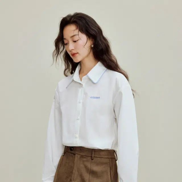 茵曼 简约撞色拼接府绸长袖衬衣衬衫 女款
