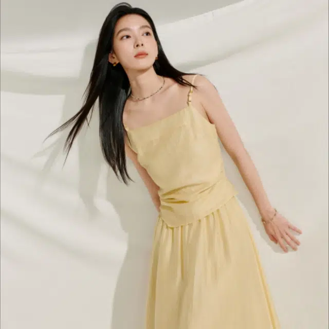 茵曼 度假风吊带半裙时尚裙装套装 女款 明黄色