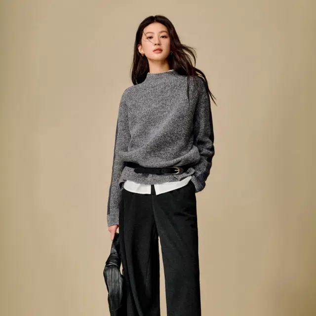 茵曼 松弛感撞色设计感宽松羊毛衫毛衣 女款