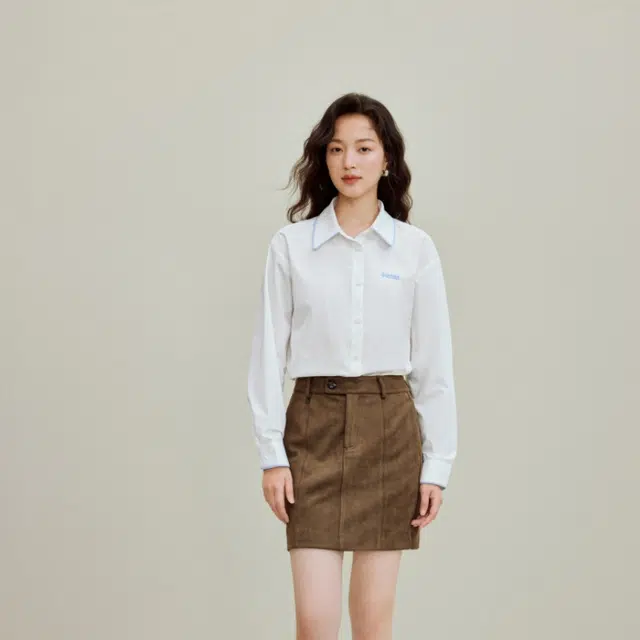 茵曼 简约撞色拼接府绸长袖衬衣衬衫 女款