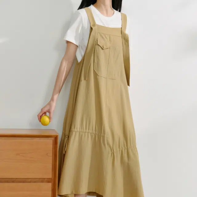 茵曼 休闲复古设计感可调肩带背带裙吊带连衣裙 女款