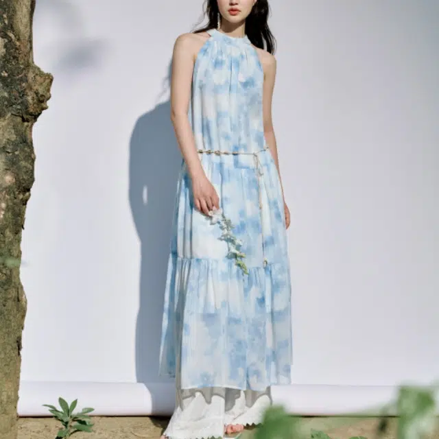 茵曼 欧若风晕染度假茶歇气质无袖连衣裙 女款