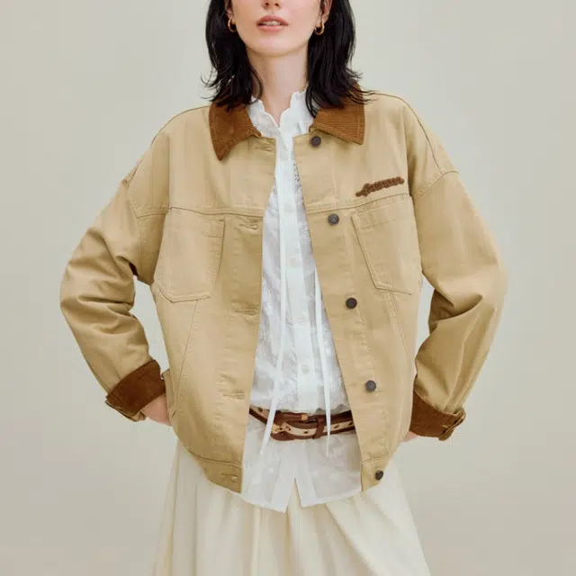 茵曼 巴恩风落肩袖夹克时尚舒适截短外套 女款