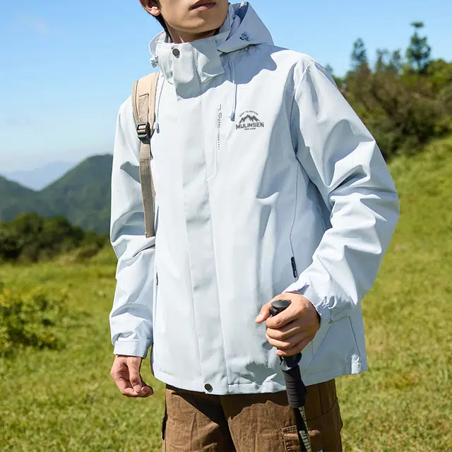 木林森 日常通勤防风防泼水透气纯色可拆卸帽连帽夹克外套 男女同款