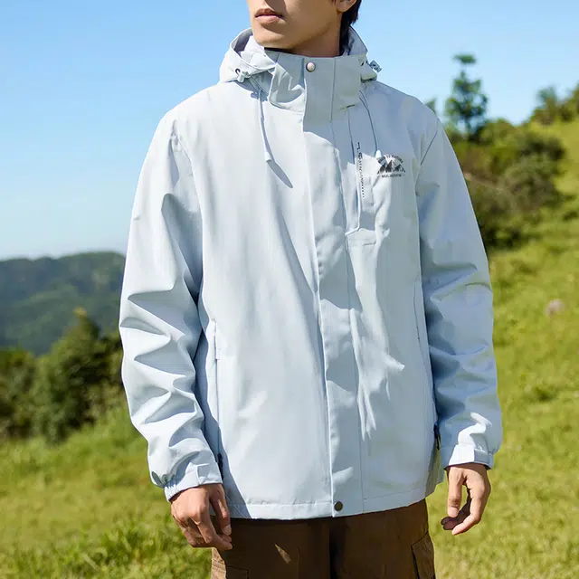 木林森 日常通勤透气防泼水防风纯色品牌山系英文可拆卸帽子夹克外套 男女同款