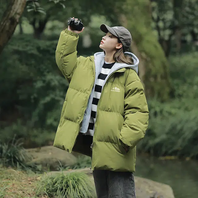 木林森 假两件可拆卸帽防风御寒保暖美式复古棉衣日常通勤旅游休闲简约品牌山系星星字母宽松面包棉服 男女同款