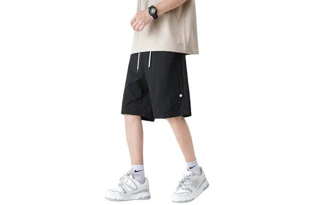 木林森 简约五分裤纯色中腰系带宽松透气舒适百搭休闲短裤 男女同款